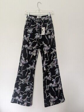 Desigual x Maitrepierre High Waist Wide Leg Jeans Insect Print Black Y2K Chic XS